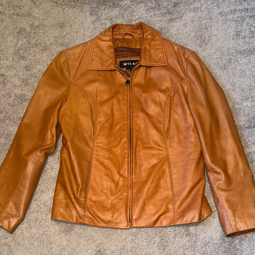 Wilda Genuine Leather Jacket - Size Medium - Cognac Brown